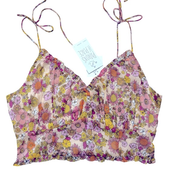 NWT Patrons of Peace Floral Ruched Crop Top Size Large - Picture 2 of 4